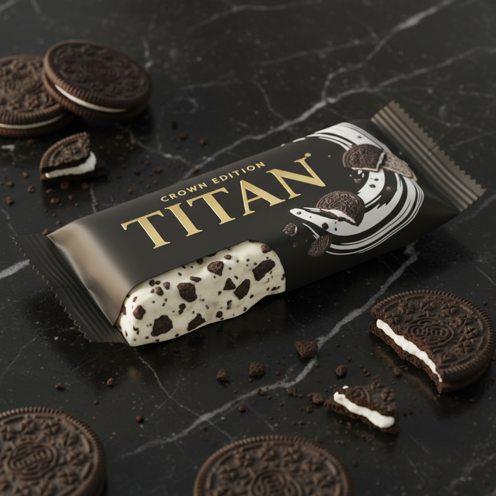TITAN Vegan Protein Bar Cookies & Cream Crown Edition — 20g protein premium product shot