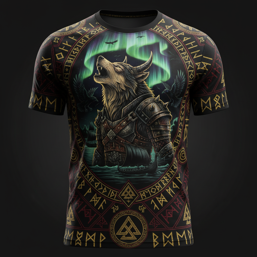 TITAN Viking Berserker Wolf Men's Performance Tee — Crown Edition flat lay
