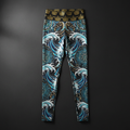 TITAN Crown Edition Women's High-Waist Leggings — Ocean Wave & Mandala tattoo artwork on matte black fabric