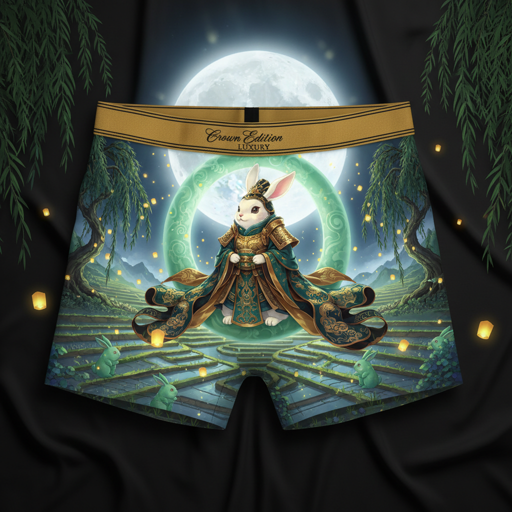 TITAN Han Dynasty Moon Rabbit Women's Cozy Boxer Shorts Crown Edition — rabbit in Han Dynasty empress armor anime art on matte black