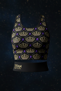 TITAN Women's Midnight Royale Crown Longline Sports Bra flat lay Royal SWAG Edition