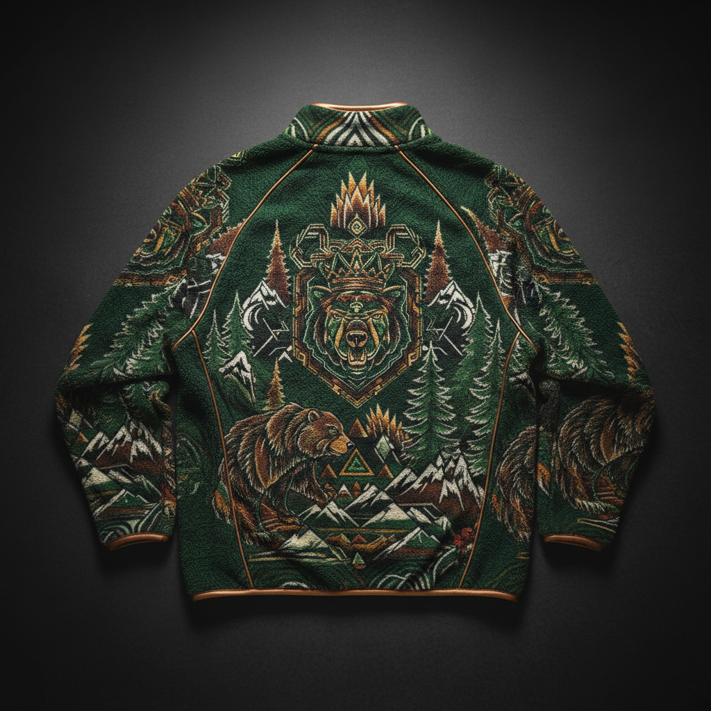 TITAN Crown Edition Iron Bear Sherpa Fleece Jacket — Forest Green & Copper Gold