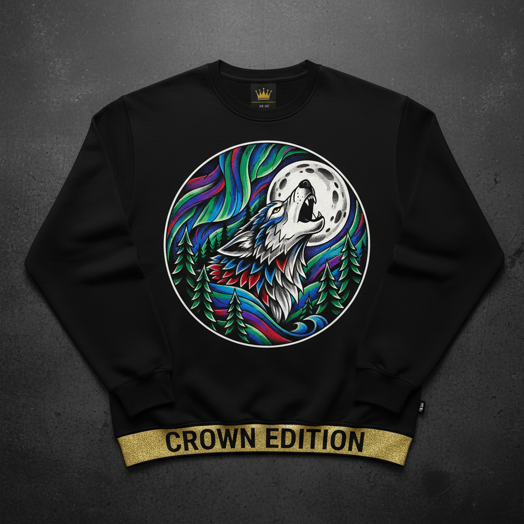 TITAN Plus Men's Wolf Northern Lights Crewneck — Inclusive Crown Edition