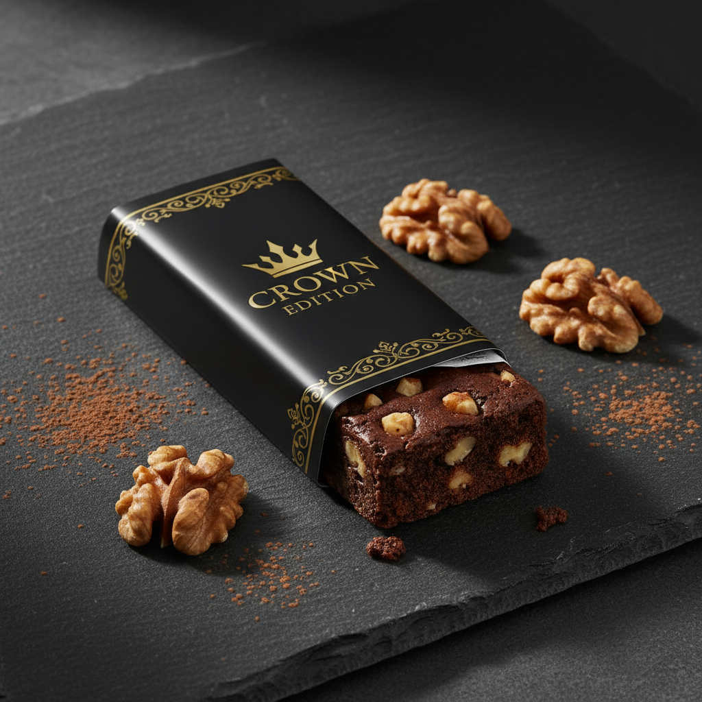 TITAN Dark Chocolate Brownie Walnut Protein Bar — Crown Edition matte black packaging