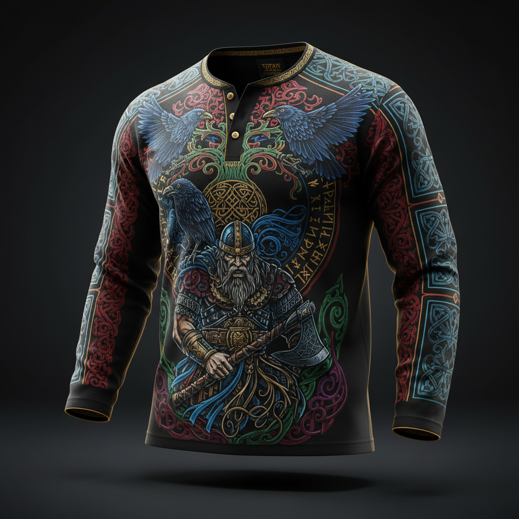 TITAN Men's Henley Tee - Viking Crown Edition Design