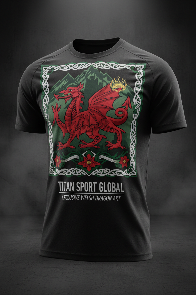 TITAN Men's Welsh Dragon Training Tee Y Ddraig Goch Edition