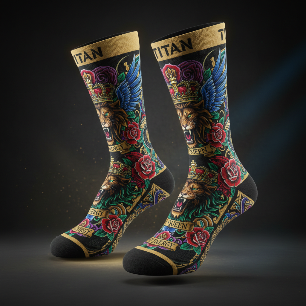 TITAN Compression Socks Performance Recovery Pair with bold tattoo-style Crown Edition artwork