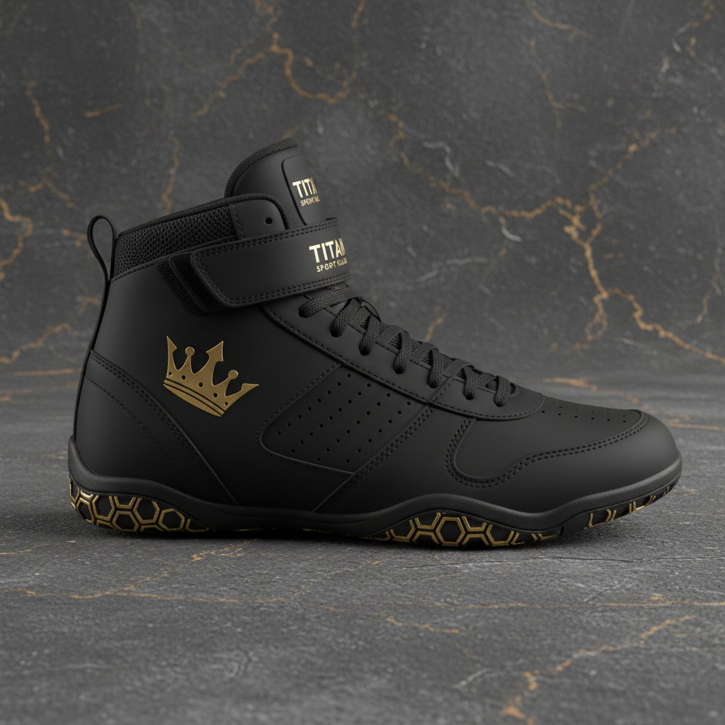 TITAN Wrestling Shoe Black Gold Crown Edition