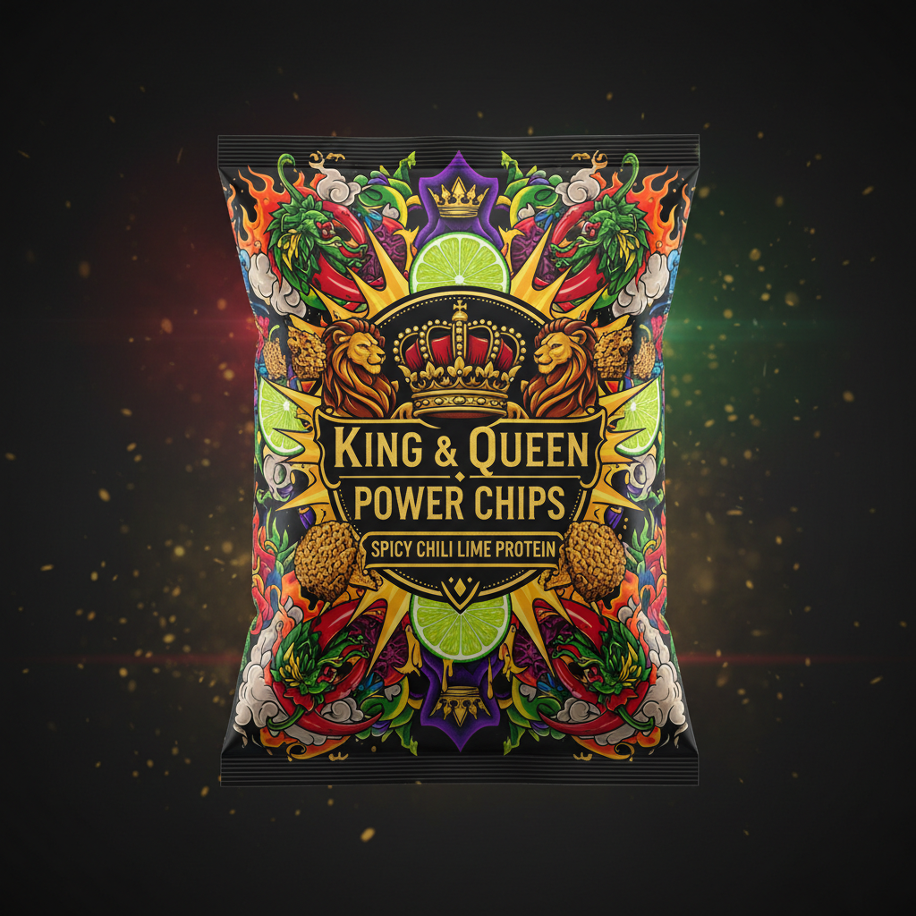 TITAN Protein Chips Spicy Chili Lime — Crown Edition bold tattoo-style artwork