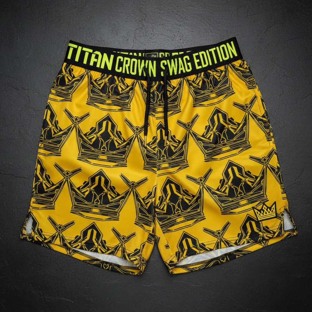 TITAN Men's Cyber Gold Crown Athletic Shorts — Future King SWAG Edition