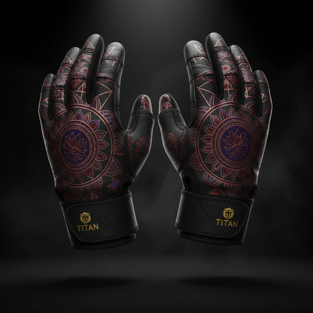 TITAN Workout Gloves Padded Grip Pair with mandala sacred geometry Crown Edition artwork