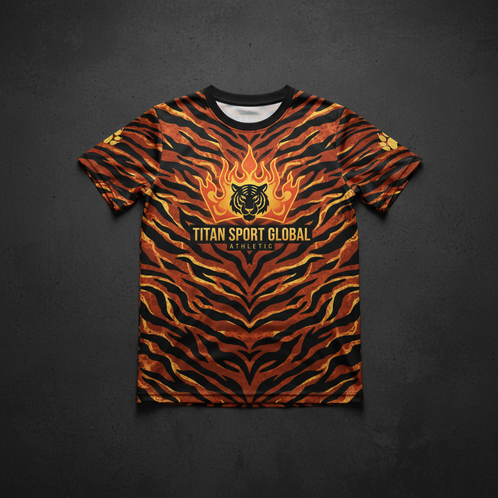 TITAN Kids Tiger Flame Crown T-Shirt flat lay