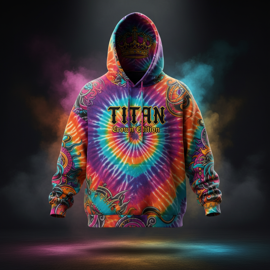 TITAN Unisex Tie-Dye Hoodie - Crown Edition tattoo-style tie-dye artwork