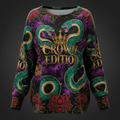TITAN Crown Edition Tattoo Art Women's Lounge Long Sleeve - bold colorful tattoo artwork on matte black fabric