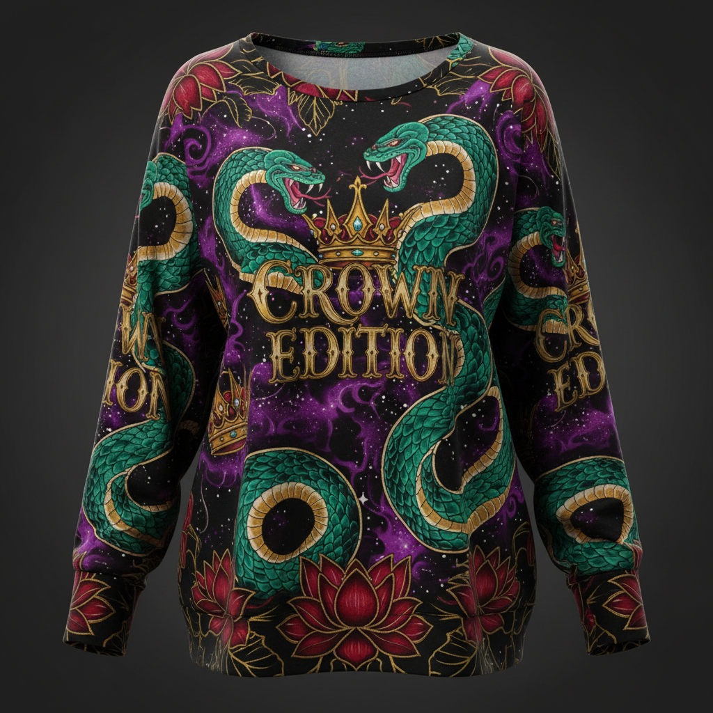 TITAN Crown Edition Tattoo Art Women's Lounge Long Sleeve - bold colorful tattoo artwork on matte black fabric