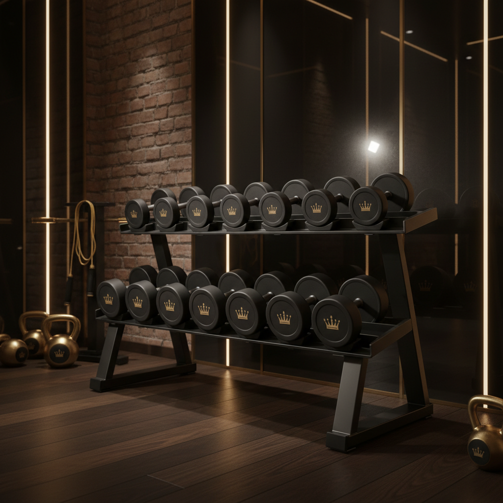 TITAN Complete Dumbbell Rack Set Crown SWAG Edition 3-tier black gold