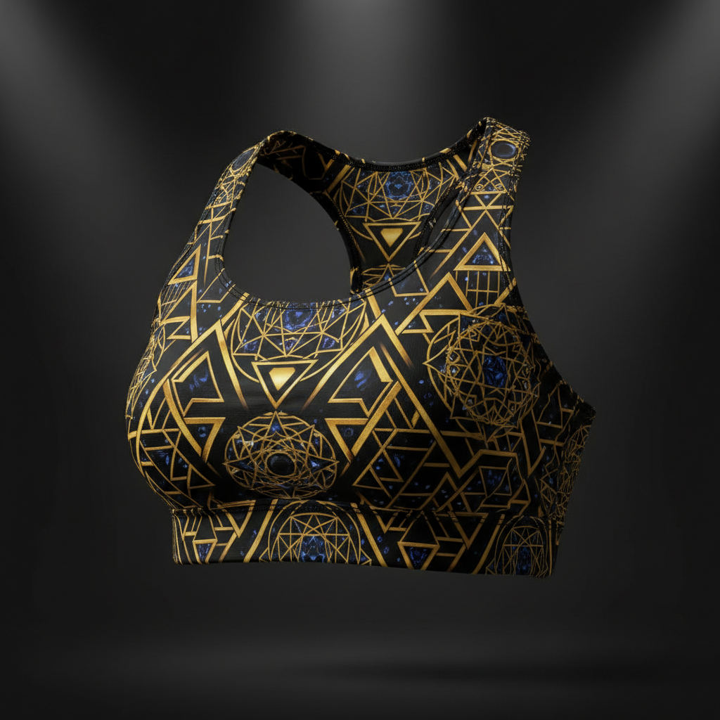 TITAN All-Over Print Sports Bra - Gold Geometric