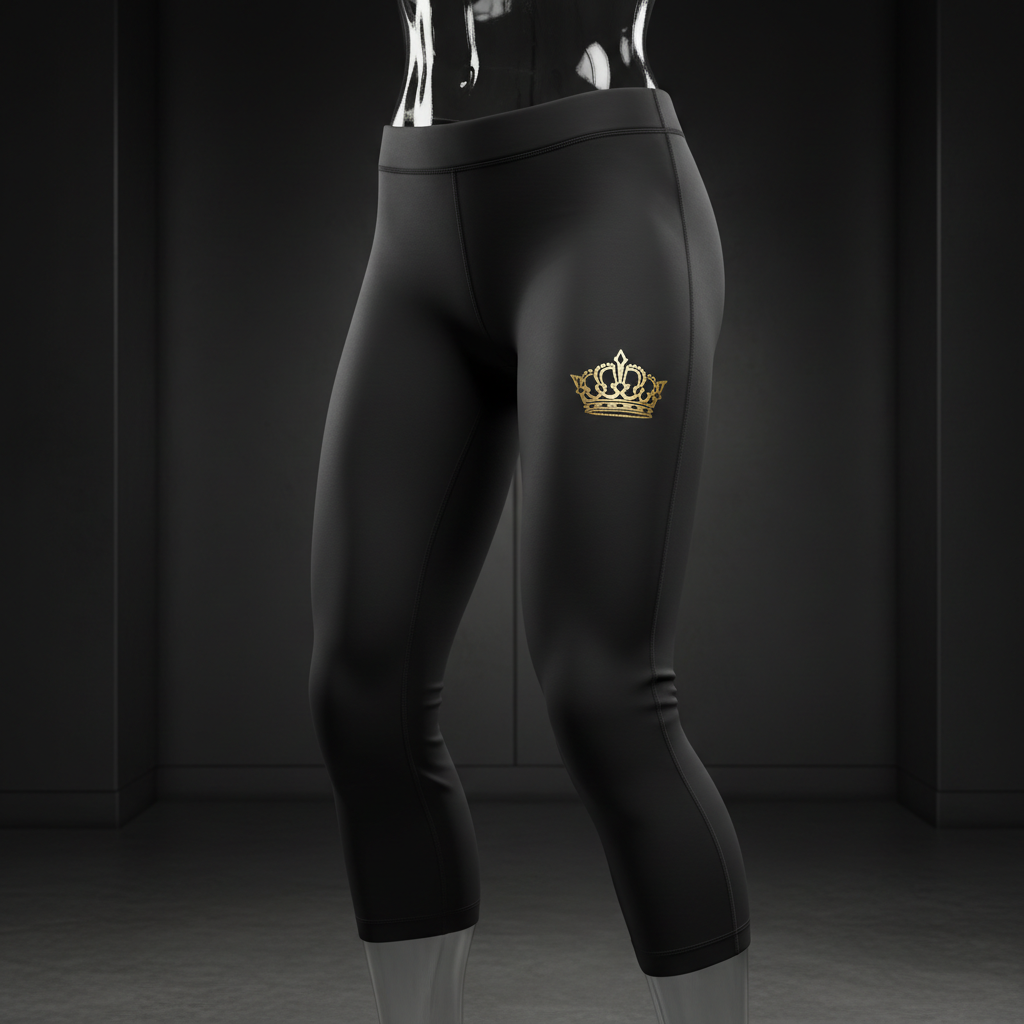 TITAN Volleyball Compression Tights Crown Edition matte black gold crown logo thigh graduated compression ghost mannequin