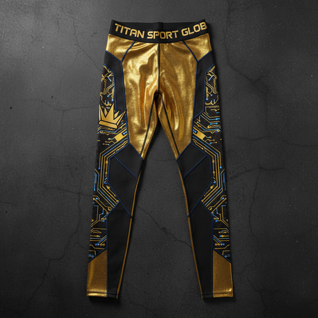 TITAN Men's Cyber Gold Crown Compression Tights flat lay