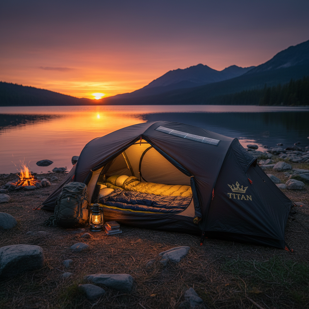 TITAN 3-Person Solar Camping Tent Black & Gold