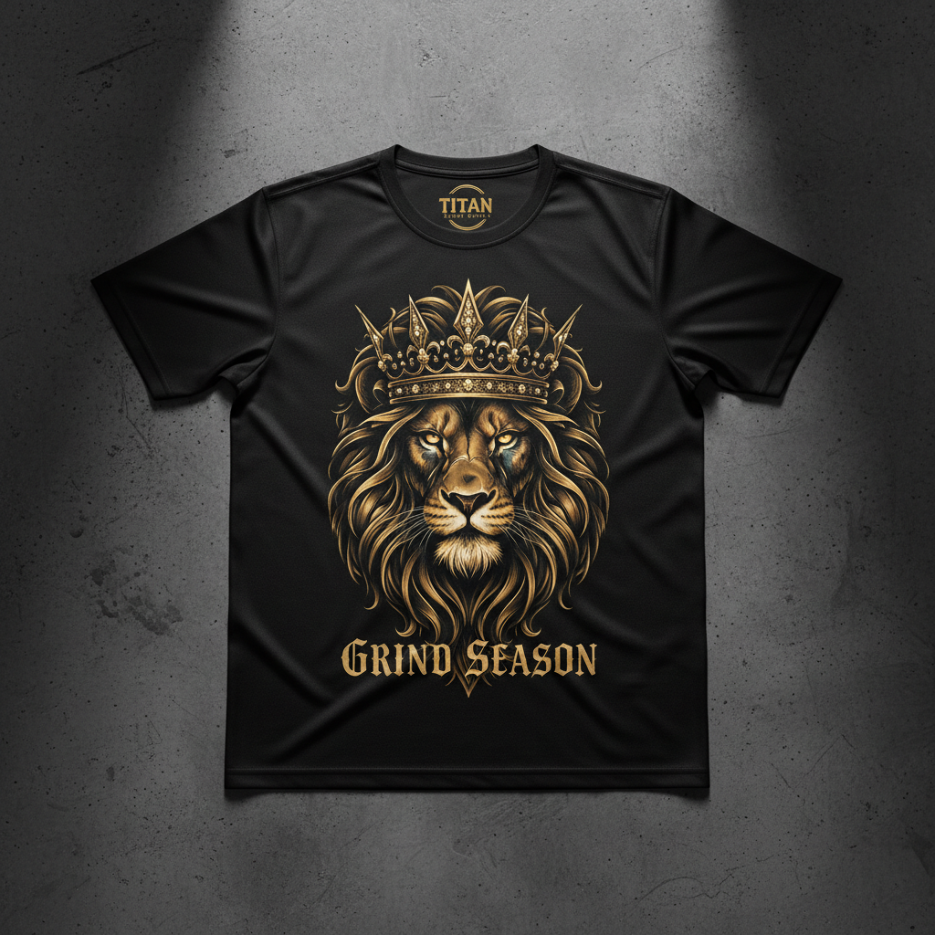 Grind Season Lion Crown Tee — Hyper-Detailed Crowned Lion Graphic — TITAN SPORT GLOBAL