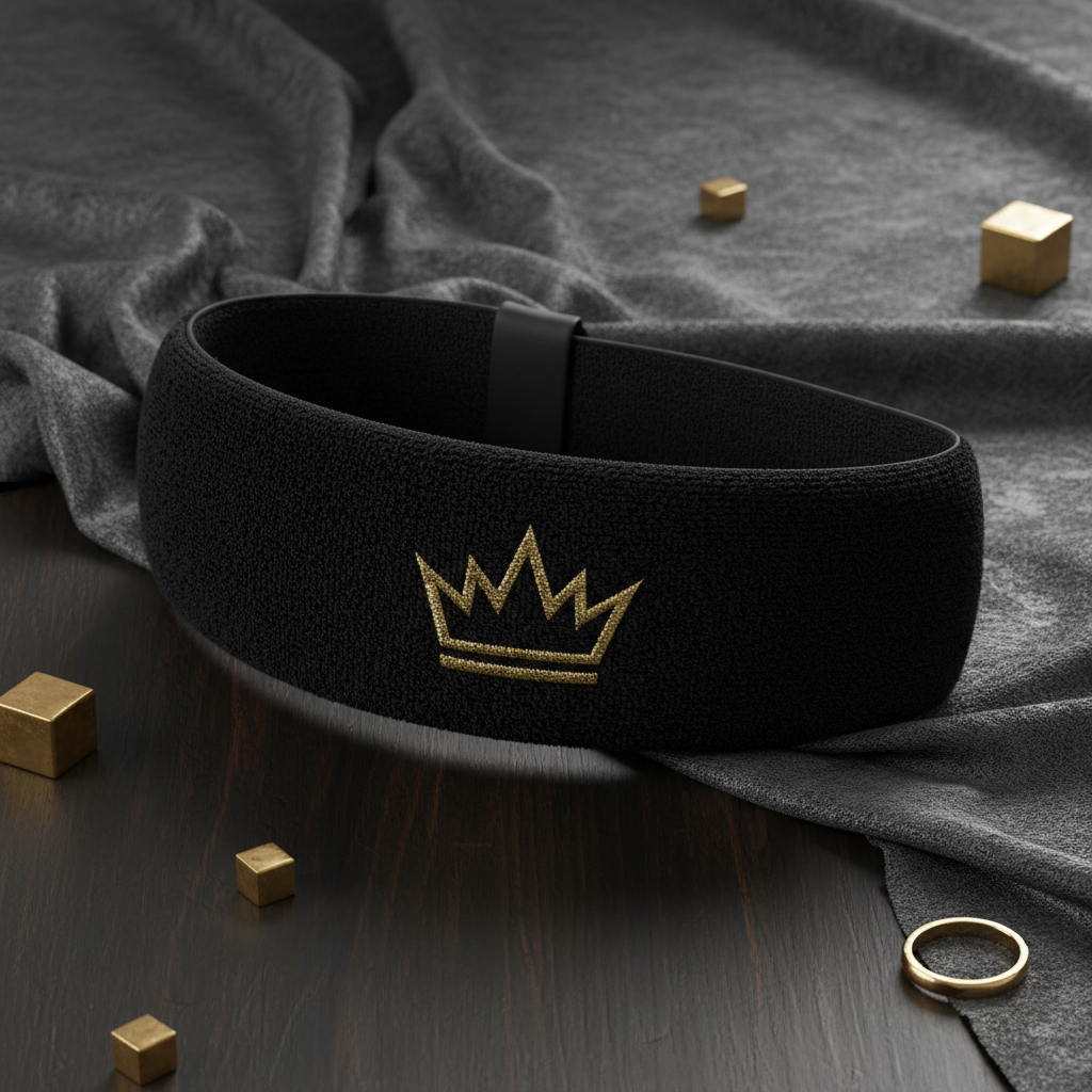 TITAN Volleyball Headband Crown Edition matte black gold crown logo moisture-wicking terry fabric non-slip elastic