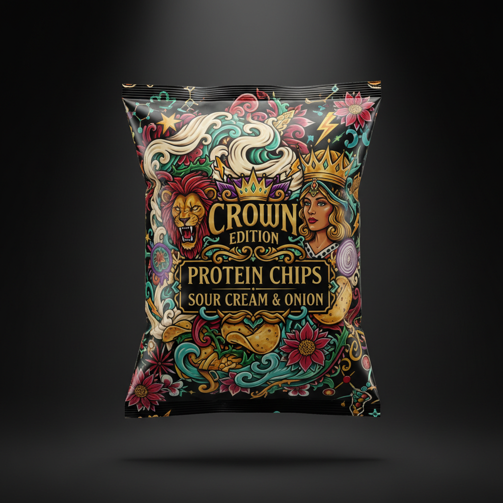 TITAN Protein Chips Sour Cream & Onion — Crown Edition bold tattoo-style artwork