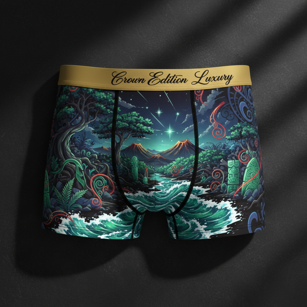 TITAN Maori Warrior Men's Boxer Briefs Crown Edition — anime Maori warrior art on matte black