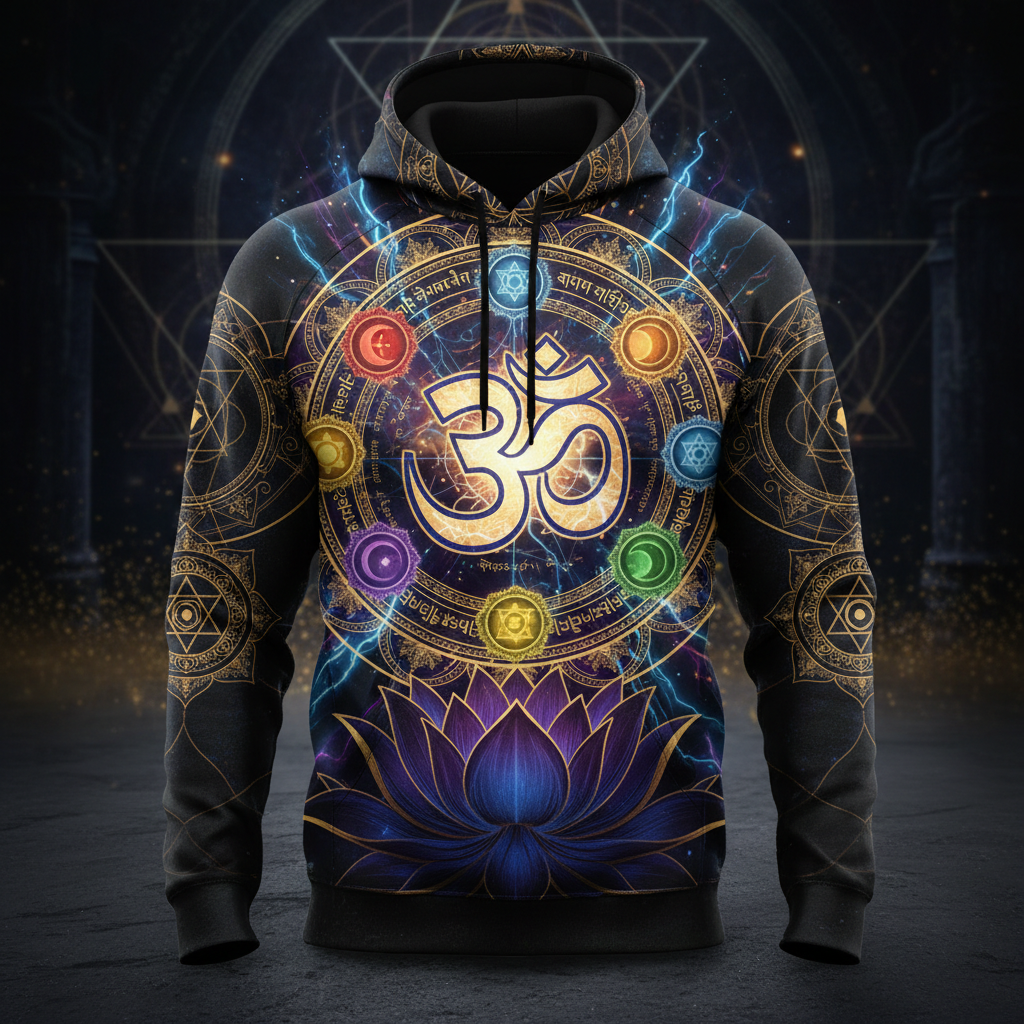 TITAN Men's Hoodie — Om Sacred Symbol royal blue gold mandala design