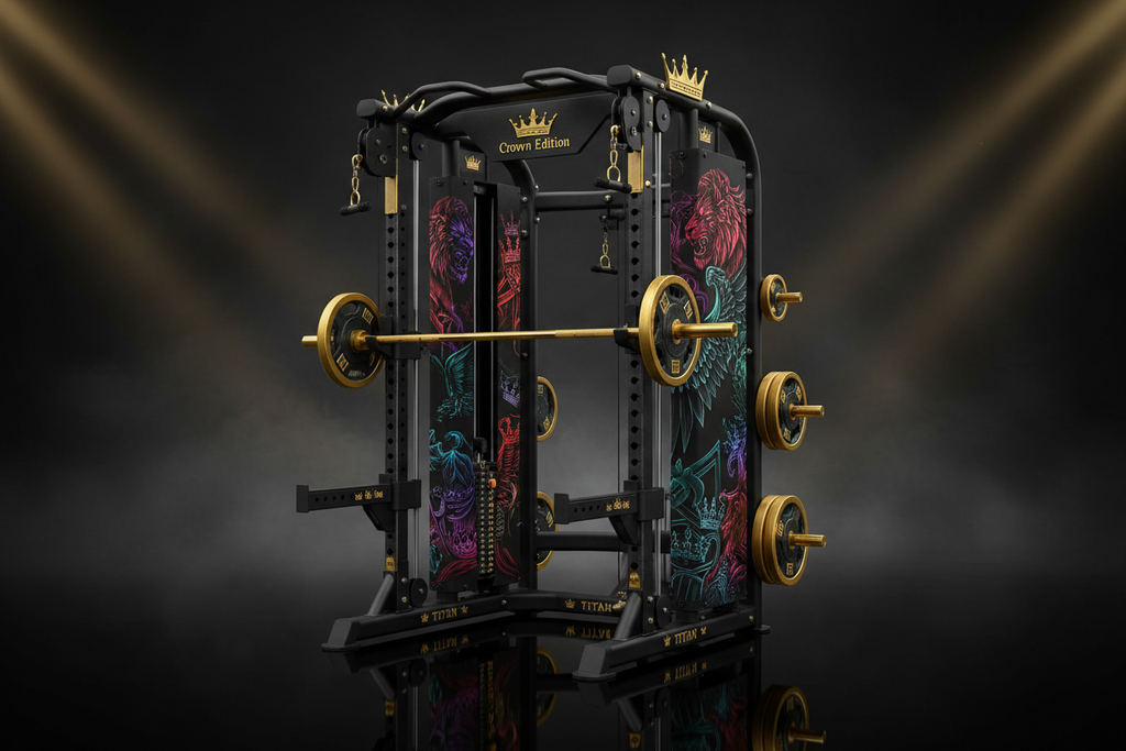 TITAN All-In-One Smith Machine & Cable Crossover Combo — Crown Edition matte black and gold home gym