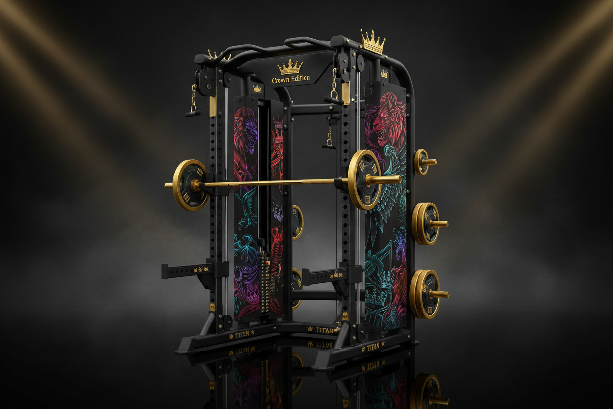 TITAN All-In-One Smith Machine & Cable Crossover Combo — Crown Edition matte black and gold home gym