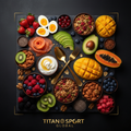 TITAN Crown Edition Global Superfood Breakfast Spread flat lay dark luxury