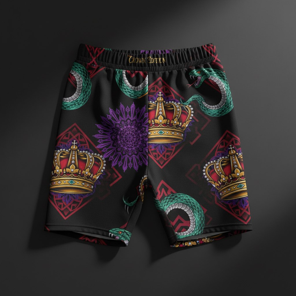 TITAN Crown Edition Tattoo Art Women's Lounge Biker Shorts - bold colorful tattoo artwork on matte black fabric