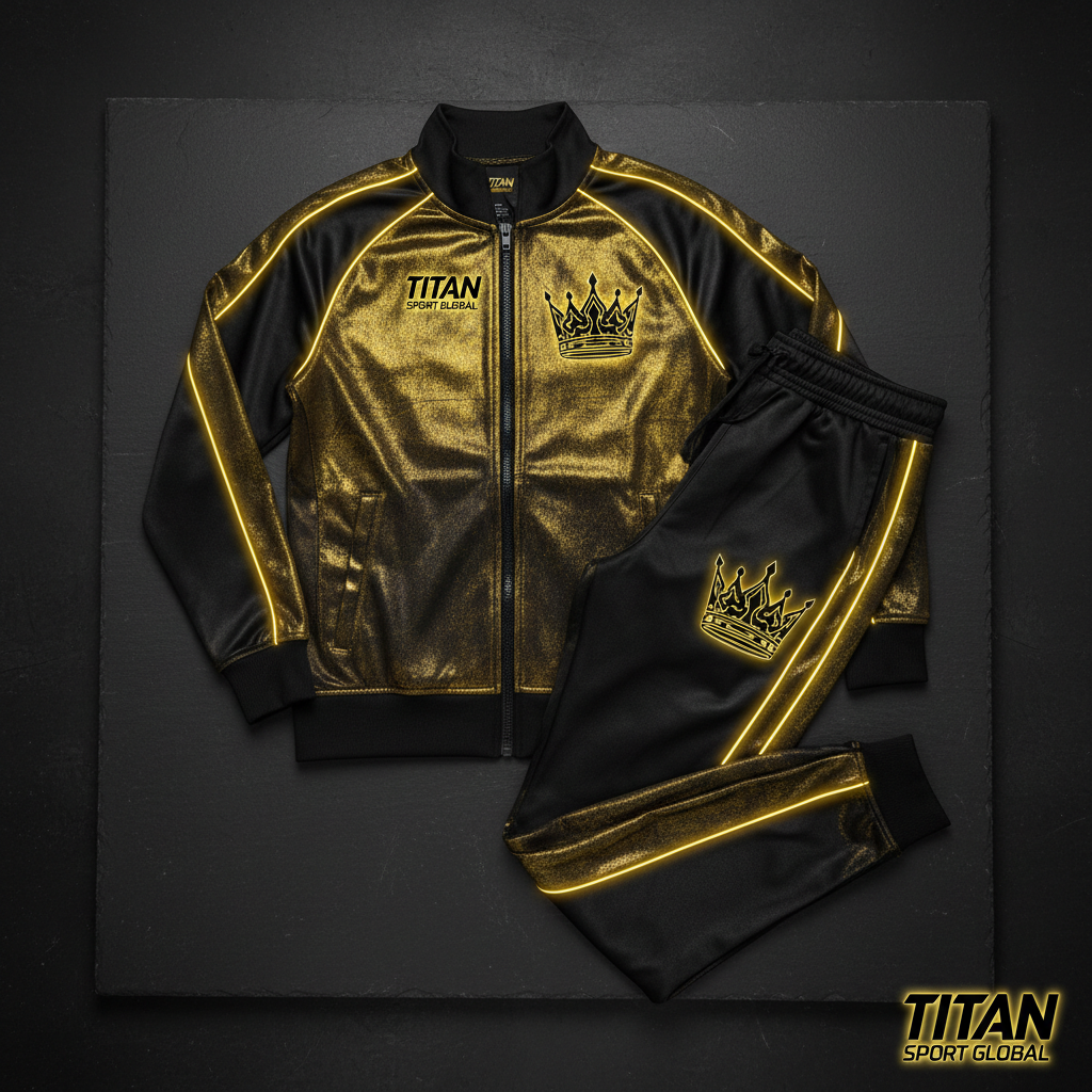 TITAN Women's Cyber Gold Crown Tracksuit matching set flat lay