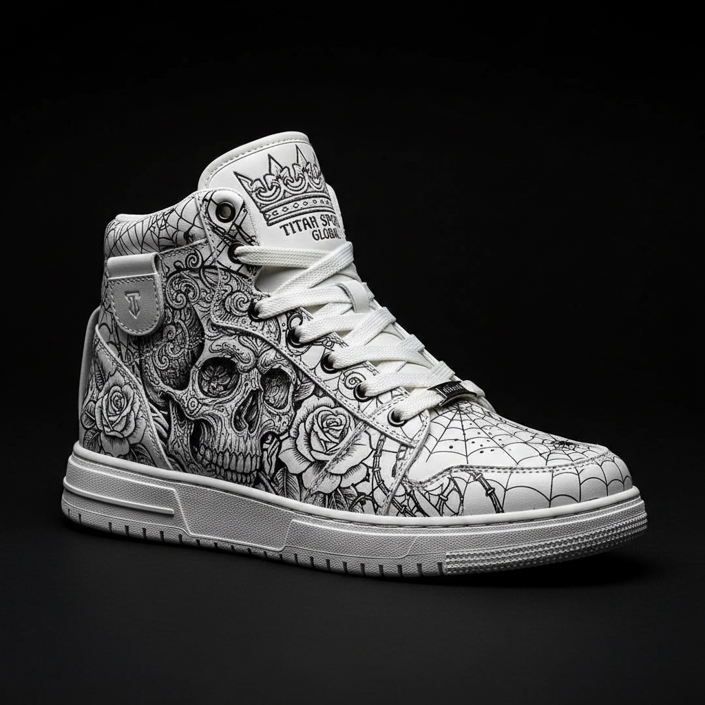 TITAN Streetwear Sneaker — Skull Tattoo Pure White Crown Edition