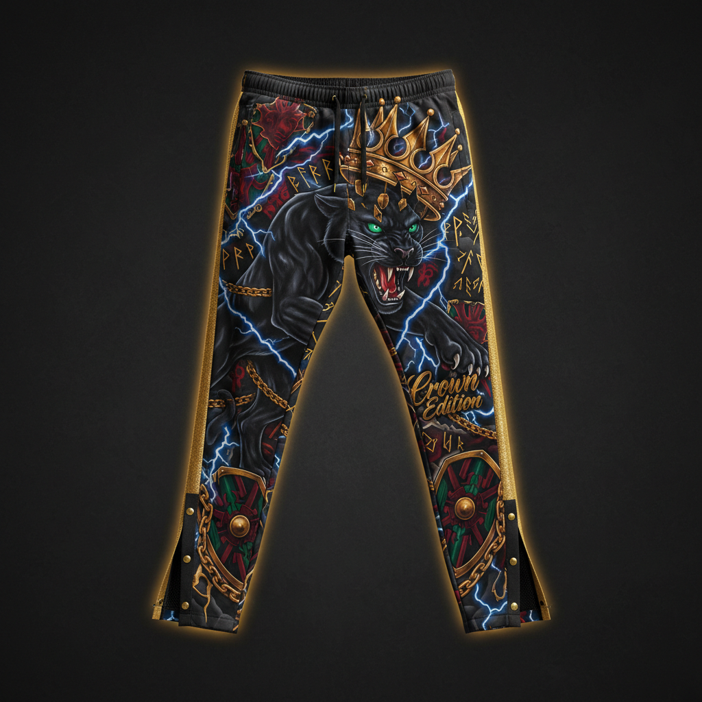 TITAN Men's Track Pants - Black Panther King Crown Edition Design