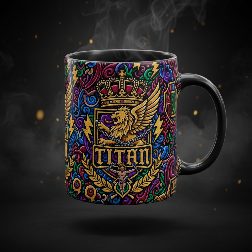 TITAN Champion Oversized Mug — Crown Edition bold tattoo-style artwork
