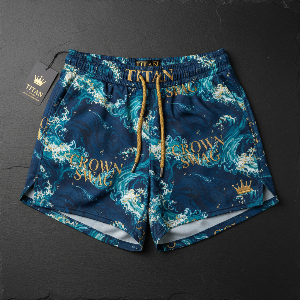 TITAN Women's Ocean Wave Crown Athletic Shorts — Wave Queen SWAG Edition
