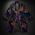 TITAN Crown Edition Tattoo Art Men's Lounge Robe - bold tiger mandala tattoo artwork on matte black velour