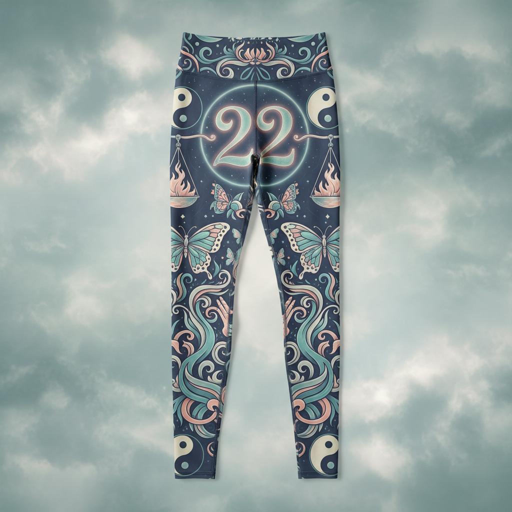TITAN Women's Leggings — Angel Number 222 teal blush silver harmony balance design