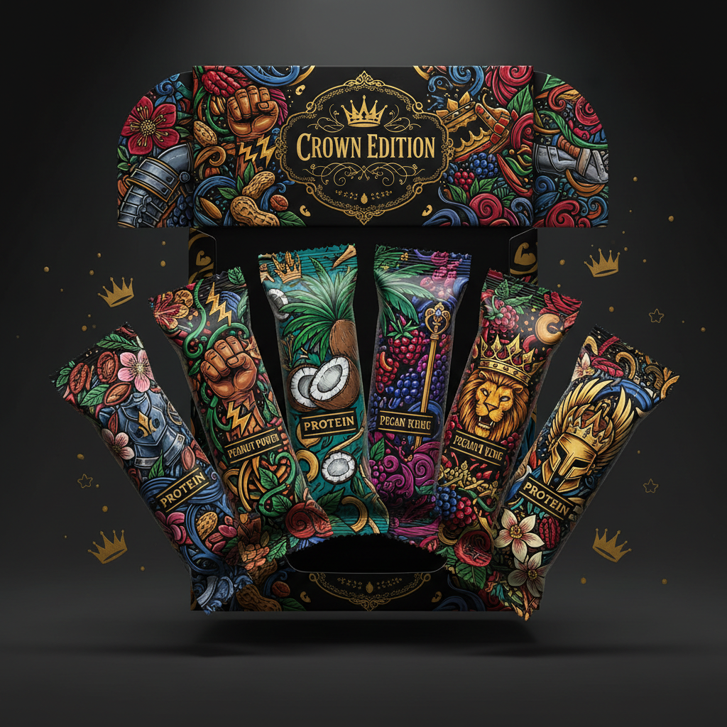 TITAN Protein Granola Bar Variety Pack 6 Flavors — Crown Edition bold tattoo-style artwork