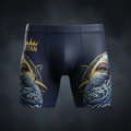 TITAN Men's Compression Slimming Swim Trunks Ocean Navy Shark Crown Edition flat lay