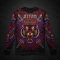 TITAN Printed Long Sleeve Tee — Roaring tiger mandala tattoo-style artwork in crimson and electric purple