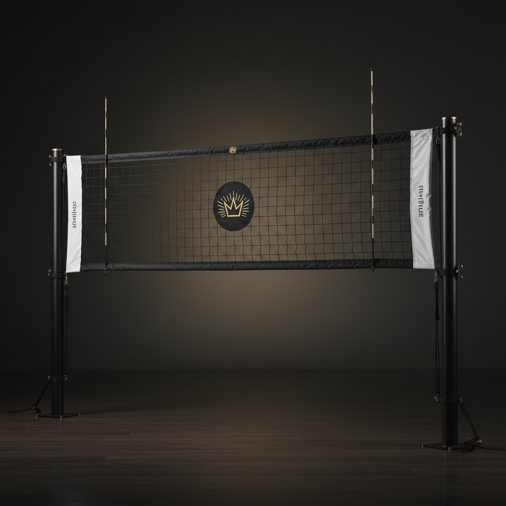 TITAN Volleyball Net Set Crown Edition regulation size matte black steel cable gold crown logo adjustable poles