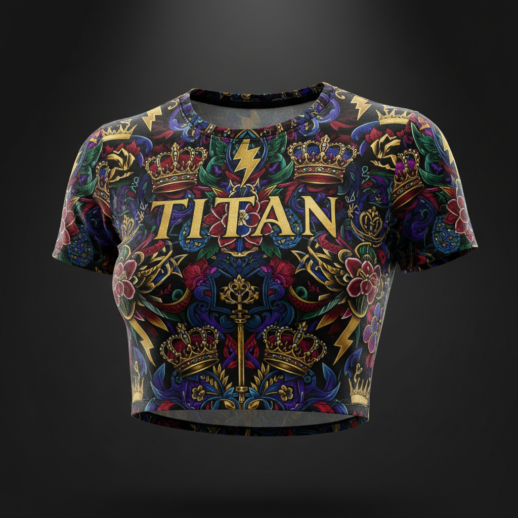 TITAN Women's Fitted Crop Tee — Crown Edition bold tattoo-style artwork