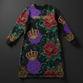 TITAN Crown Edition Tattoo Art Women's Lounge Sweatshirt Dress - bold colorful tattoo artwork on matte black fleece