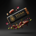 TITAN Protein Date Bar – Pistachio Rose, matte black packaging with gold crown tattoo artwork, Medjool dates, pistachios and rose petals