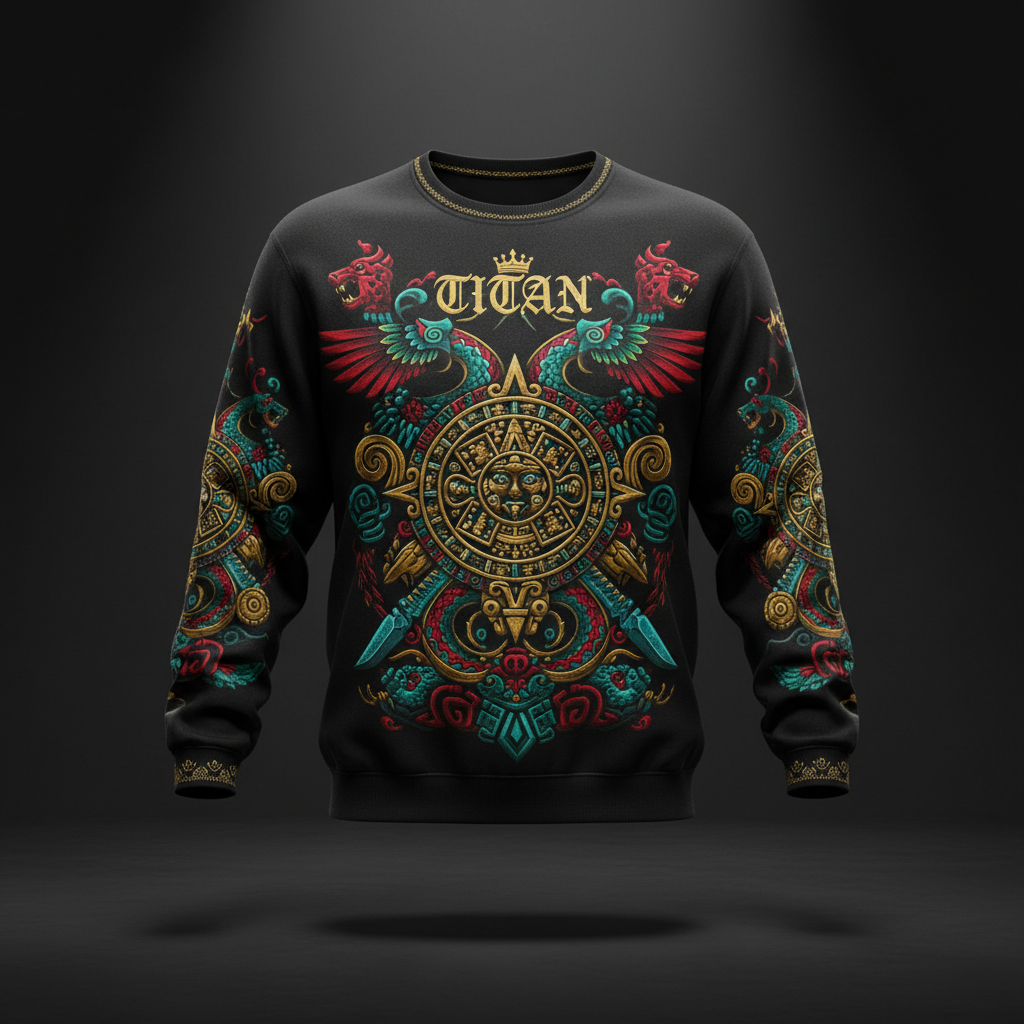 TITAN Plus Men's Aztec Sun Warrior Crewneck — Spiritual Crown Edition sizes 1X–5X