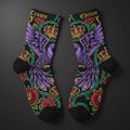 TITAN Crown Edition Tattoo Art Athletic Ankle Socks — bold colorful tattoo artwork on matte black fabric