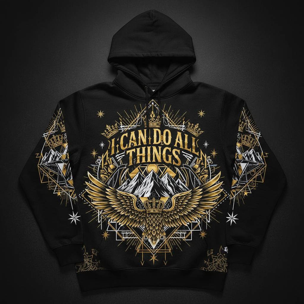 TITAN Men's Hoodie I Can Do All Things Crown Edition flat lay